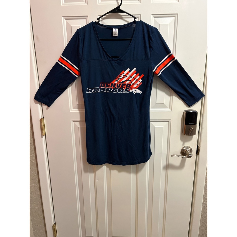 NFL Team Apparel Denver Broncos Womens Sleepwear V-Neck 3/4 Sleeve Top Navy S